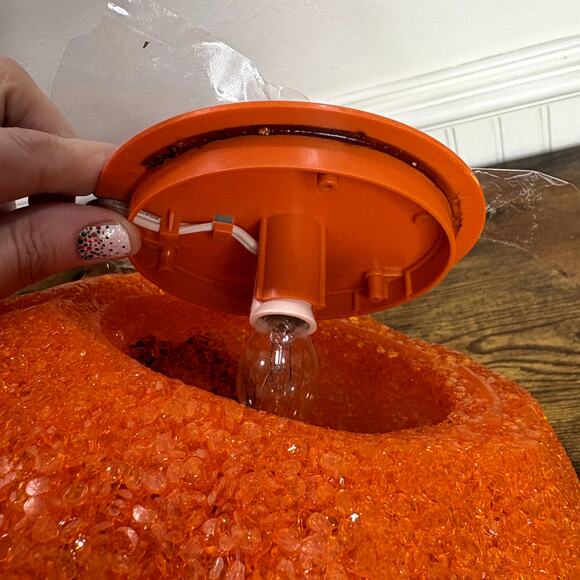 Jack O Lantern Pumpkin Melted Plastic Popcorn Light Up Vintage Halloween 8.5" - Picture 6 of 15